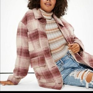 American Eagle Button Plaid Flannel Sherpa SM